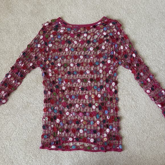 Vintage Open Crochet Top Small Pink Beaded Y2K Festival Coachella - Picture 1 of 6